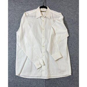 Bachrach Dress Shirt Men's 15.5-39 Ivory Cotton Business Long Sleeve Pleated
